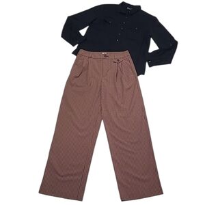 A New Day Plaid Dressy Pant Wide Leg High Waist Rise Retro Dress Trousers Pleats
